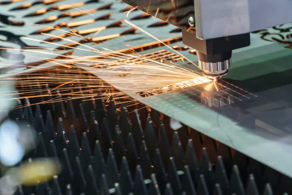 laser cutting on a thin metal plate with spark