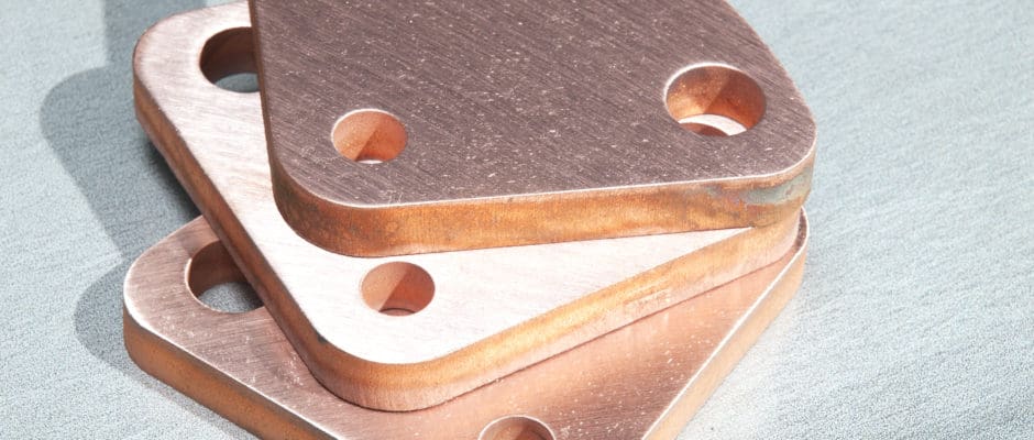 copper sheet metal in triangle shape with holes