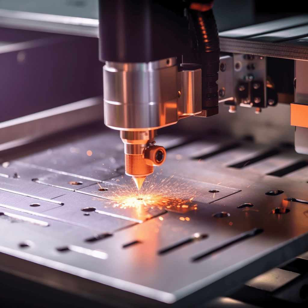 laser beam working process - cutting on a thick metal block.