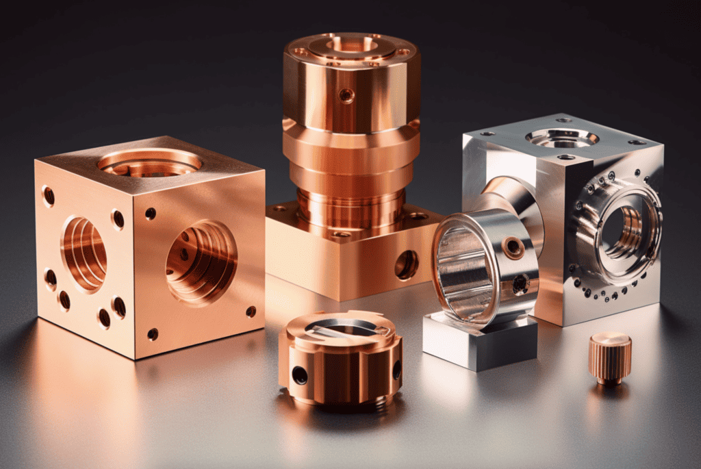 4 difference material's machining parts on table