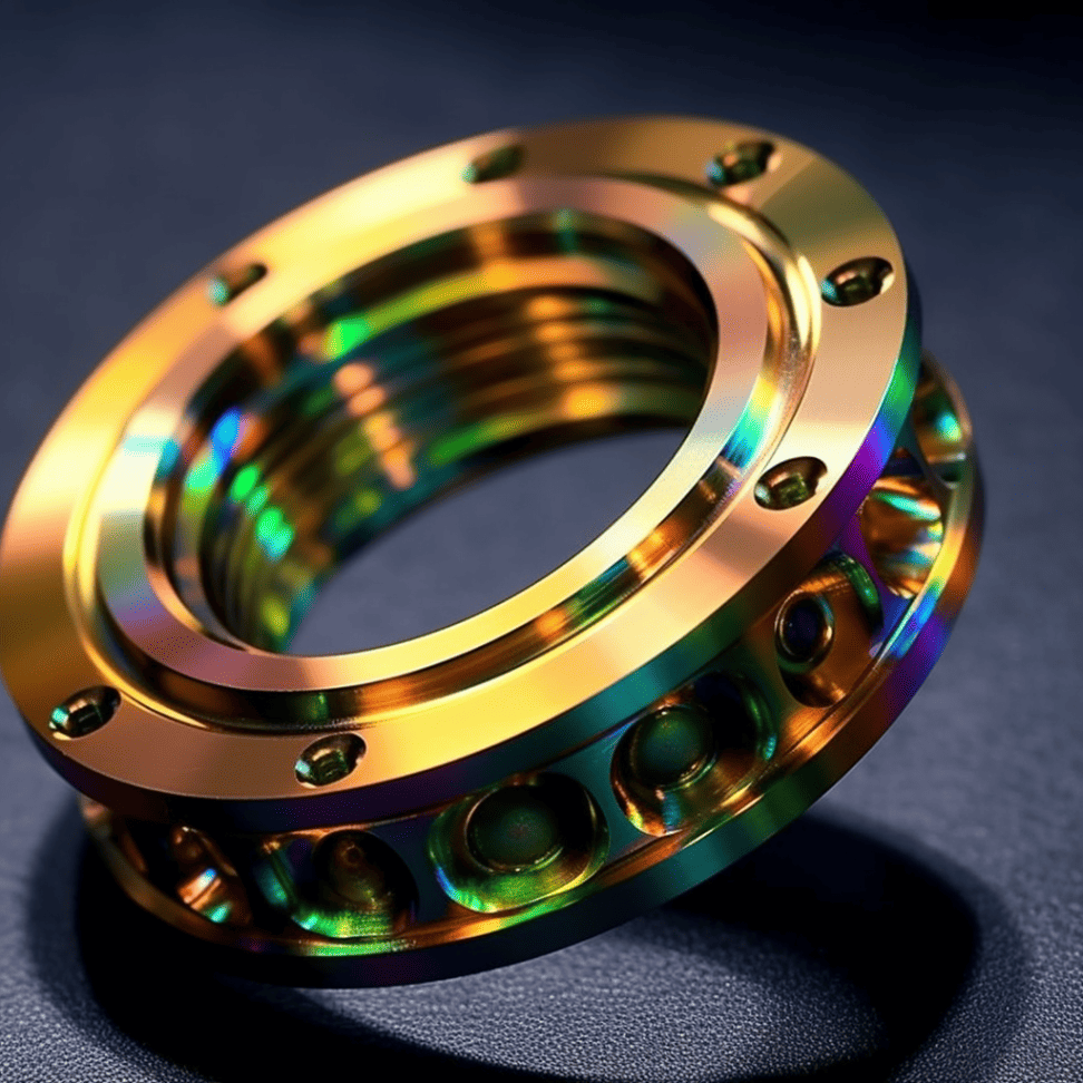 a cnc machined part with alodine coating,iridescent greenish gold color.