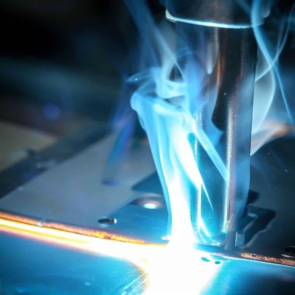 welding on a metal - blue fire
