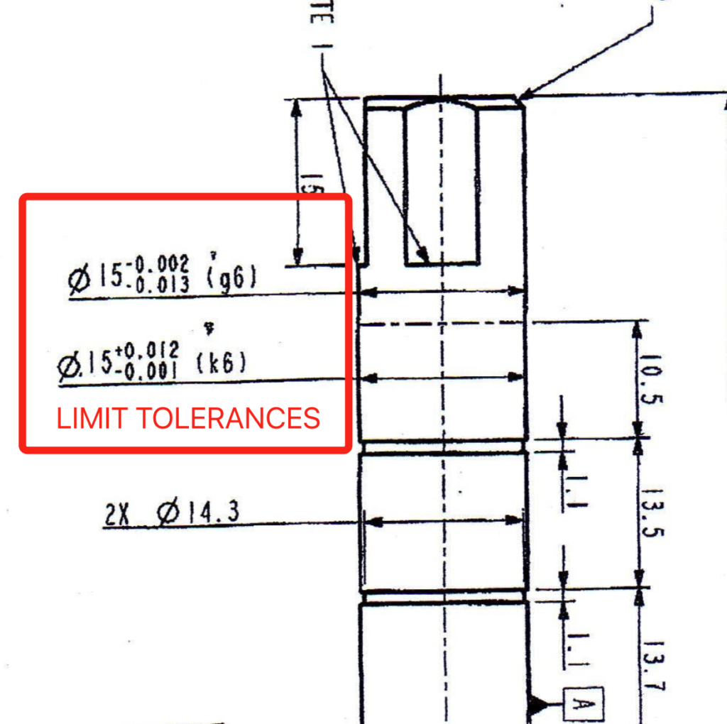 LIMIT TOLERANCE ON A METAL SHAFT DRAWING.