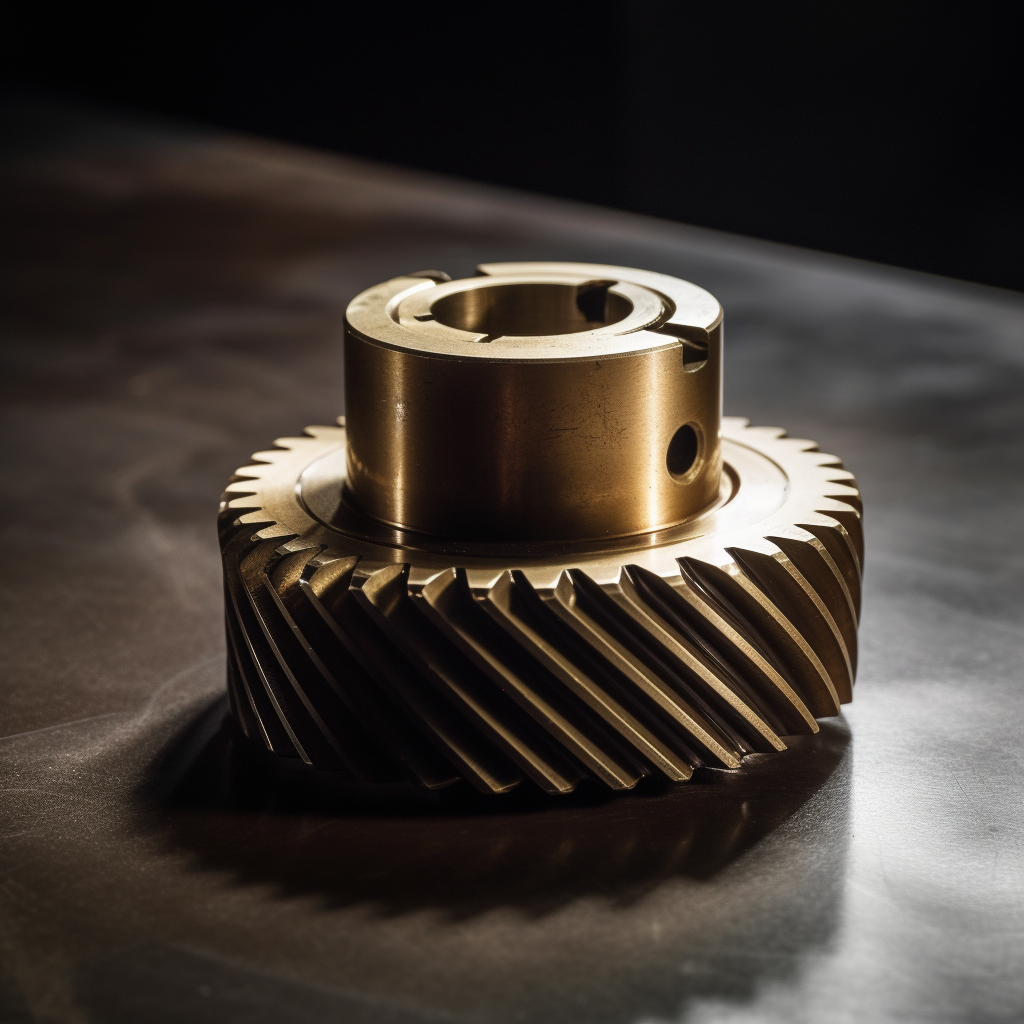 a brass helical gear on table