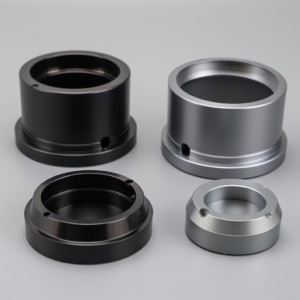 a grey color anodizing cnc turning component on left and a black anodizing aluminum cnc milling component on right