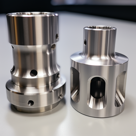 two cnc machining components with same milling structure, the left one is with a polishing shin surface, the right one with common machined surface