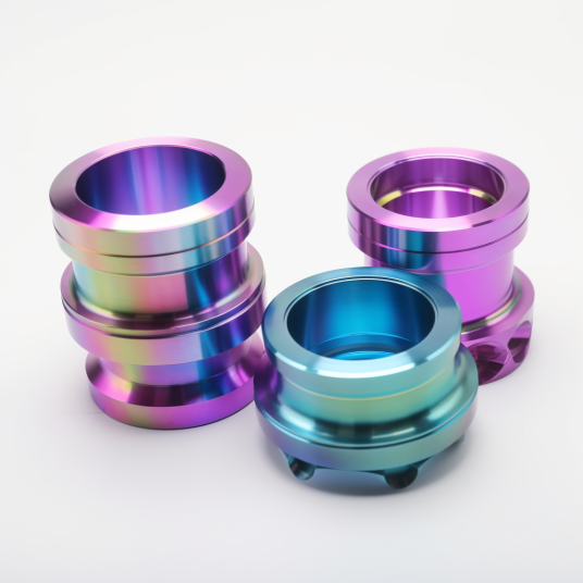 3 difference titanium cnc components with anodizing color