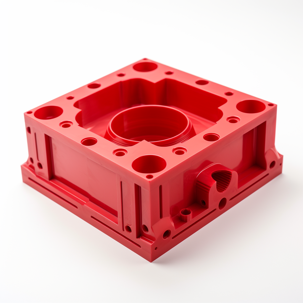 a complex red plastic cnc square part