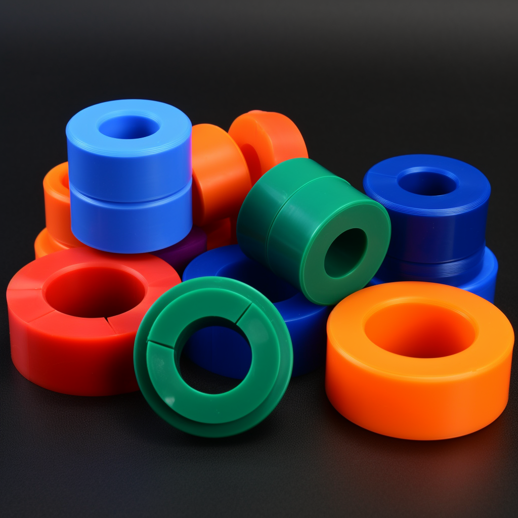 delrin components, blue, green, red, orange