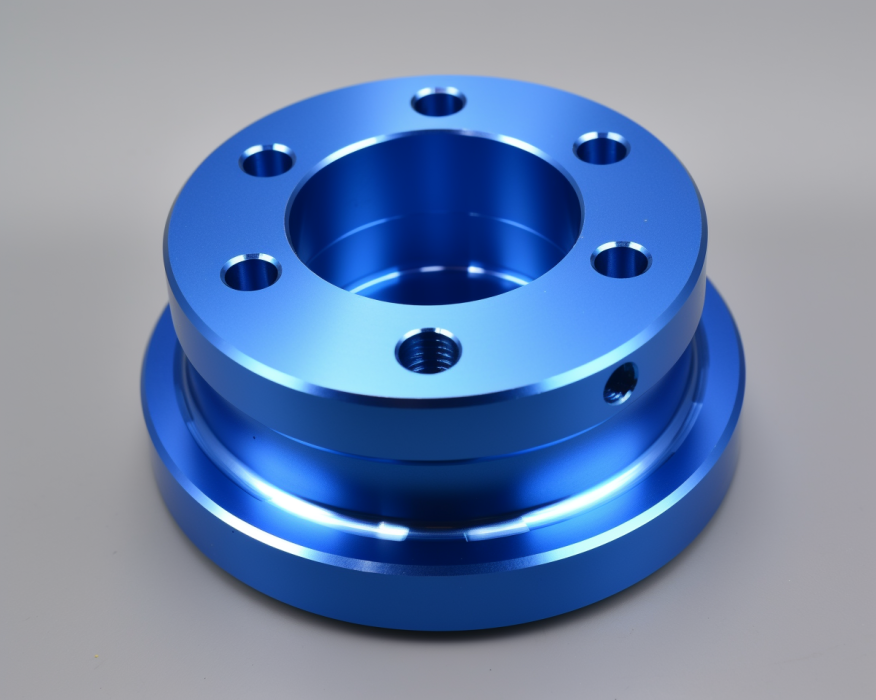 blue round housing, cnc turning, anodizing