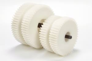 double spur gear, plastic, white, nylon.