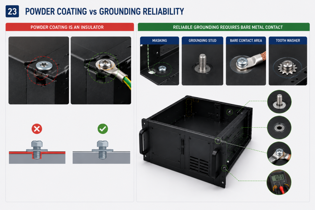 Powder coating vs grounding reliability, radar metal enclosure manufacturing