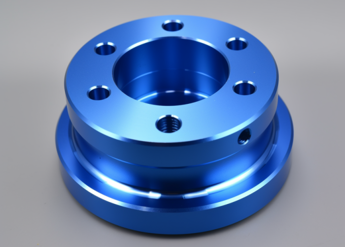 blue round housing, cnc turning, anodizing