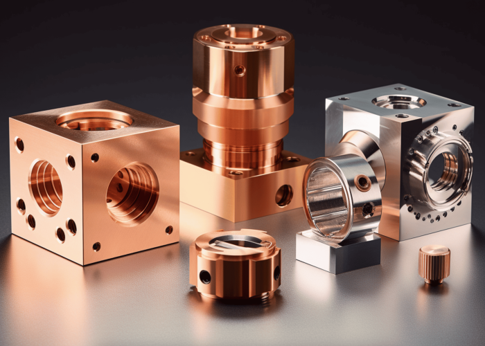 4 difference material's machining parts on table