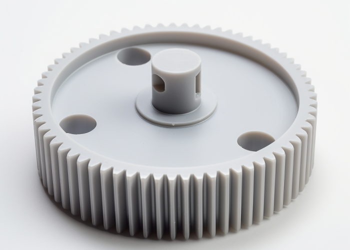 grey plastic gear, white background