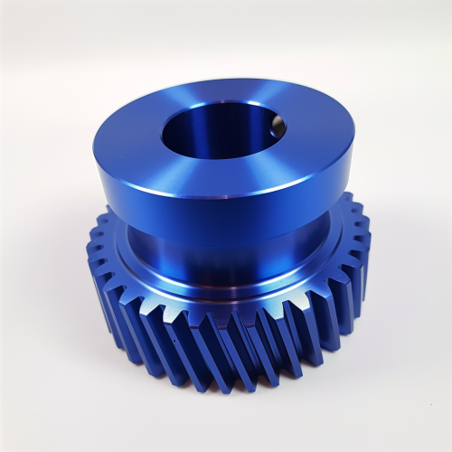 helical gear, blue anodizing, aluminum