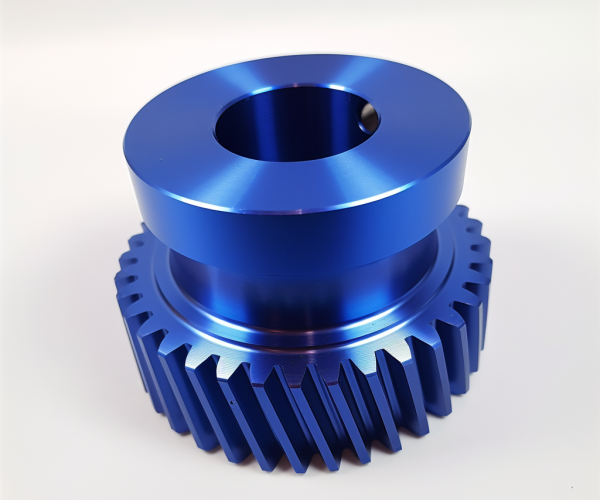 helical gear, blue anodizing, aluminum