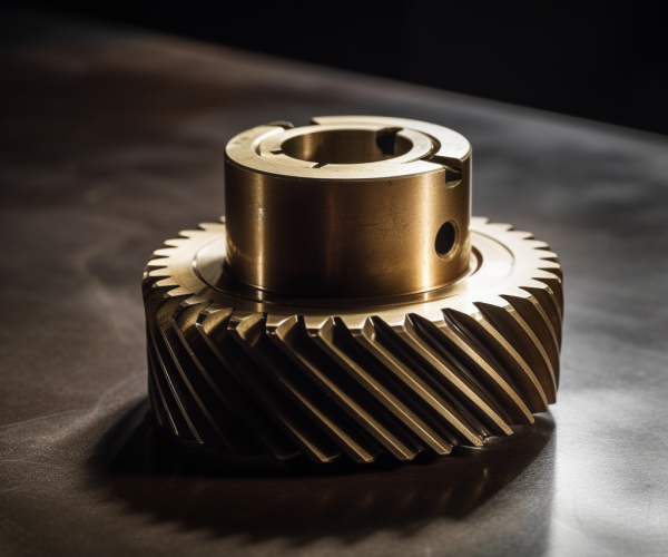 helical gear a brass helical gear on table
