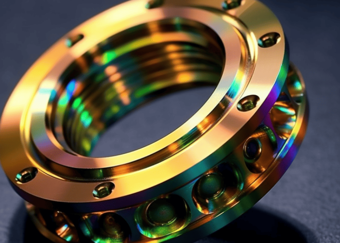 a cnc machined part with alodine coating,iridescent greenish gold color.