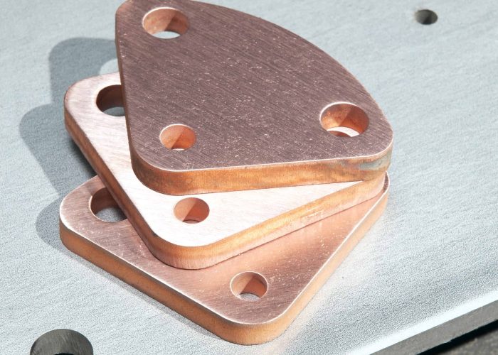 copper sheet metal in triangle shape with holes