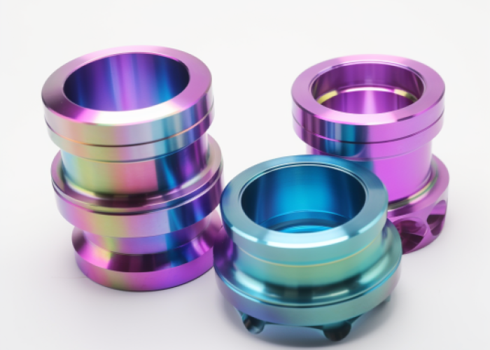3 difference titanium cnc components with anodizing color